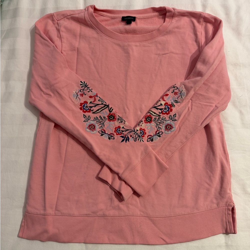 Talbots Pink Floral Embroidered Long Sleeve Top